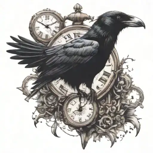 The Crow Sit At Top Of The Clock And There Are Little Crows Flying From The Clock