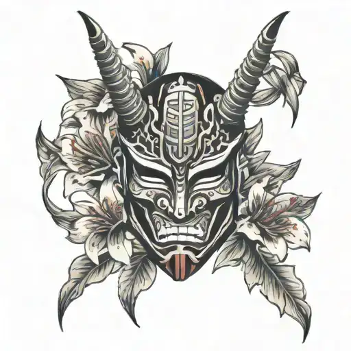 Samurai Mask With Red Spuder Lilly