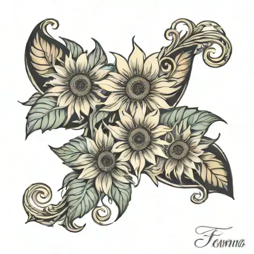 Sunflower Tattoo With Name 'Emma's As The Stem