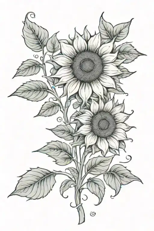 Sunflower Tattoo With Name 'Emma's As The Stem Growing
