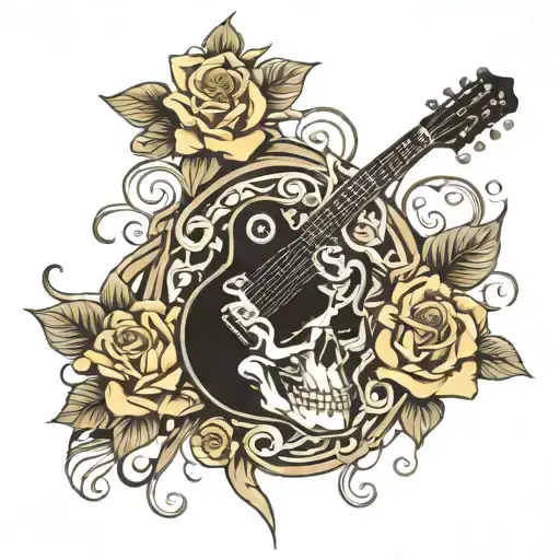 Skull Roses Electric Guitar Music Notes Intertwined
