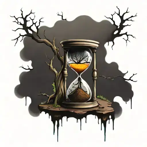 Broken Hourglass With Time Spilling Out And Forming A Tree