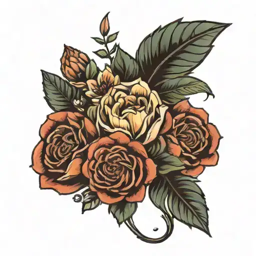 Line Tattoo Flower Bouquet Tied