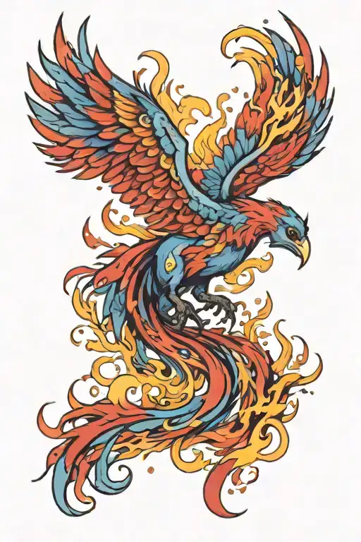 Blue And Red Phoenix Rising From Ashes