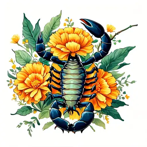 Scorpion And Marigold Flowers