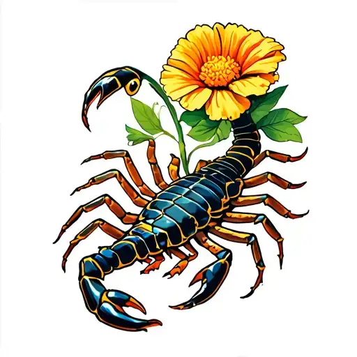 Scorpion With A Marigold Flower Coming Out The Stinger