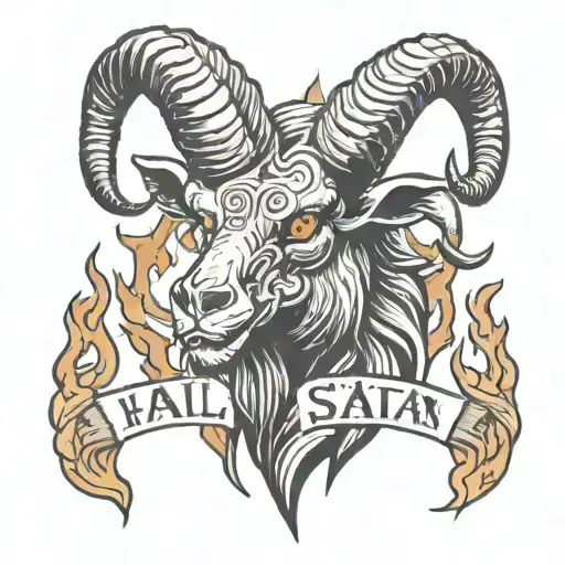 A Demonic Goat's Head With Flames Of Fire Coming Out Of Its Eyes And The Phrase Hail Satan