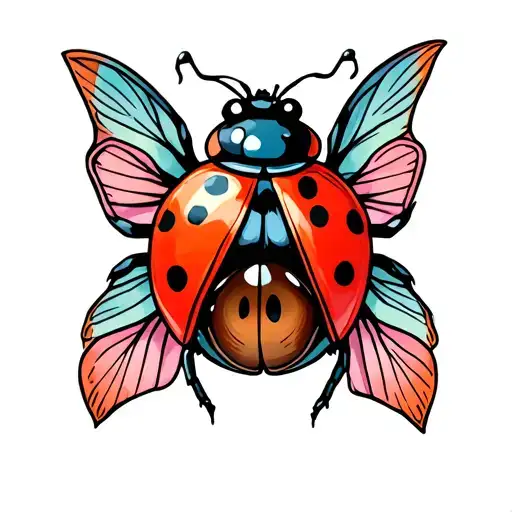 Ladybug With It Wings Open With A Brown Eye Inbetween The Wings