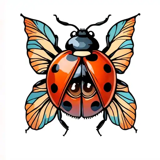 Ladybug With It Wings Open With A Brown Eye Inbetween The Wings