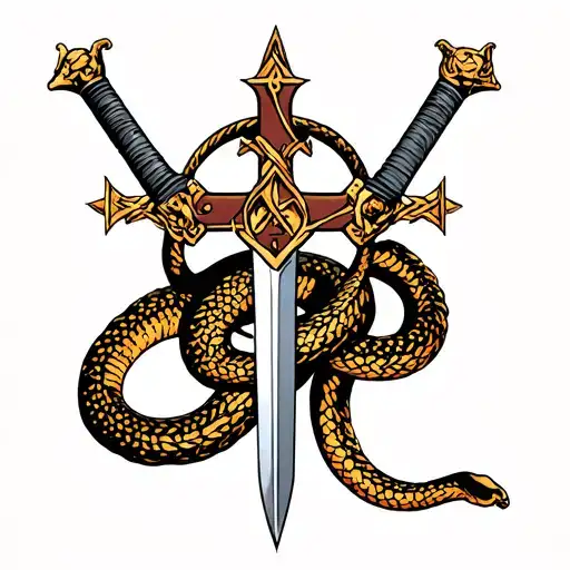 Crusader Cross With Snake And A Sword