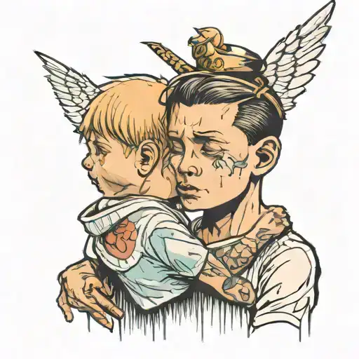 A Boy Crying At An Executioner About To Execute An Angel