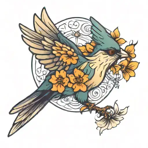 Bird Flying With Flower In Beak