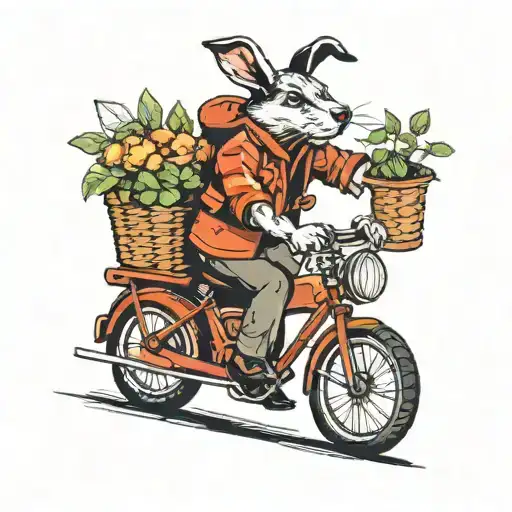Dog Riding Bike With Rabbit In Basket