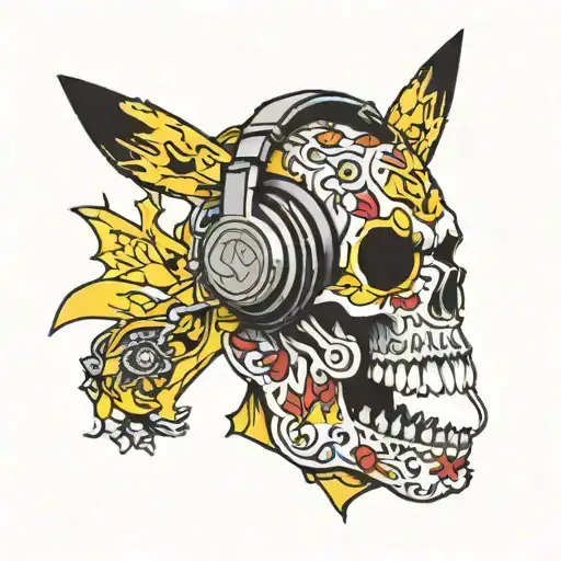 Pikachu Skull Wearing Headphones