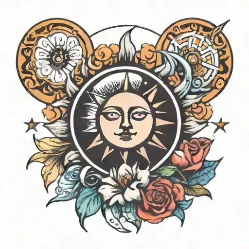 Sun And Moon With Flower