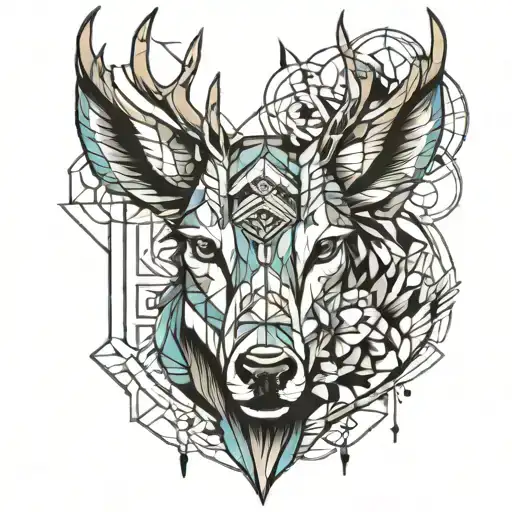 Geometric Deer And Wolf Half Face