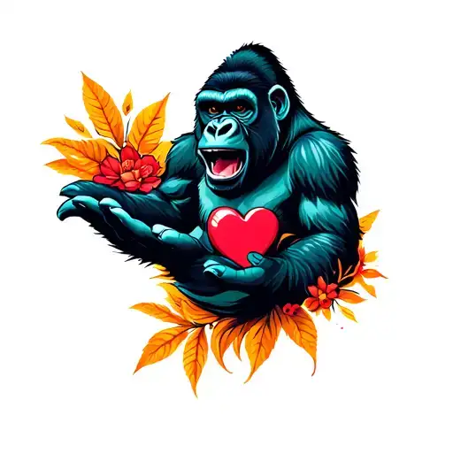 Gorilla Extending Her Hand With A Heart Colors