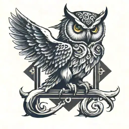 Dying Owl Pierced Trough By Two Spear