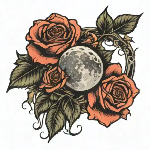 Moon And Rose Intertwined