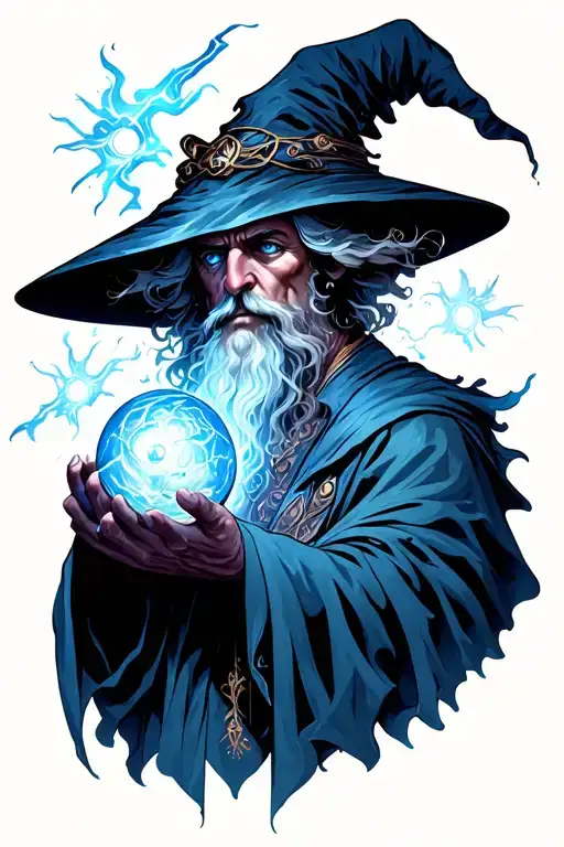 Dark Wizard With A Magic Ball And Lightining Shooting Out Of His Eyes