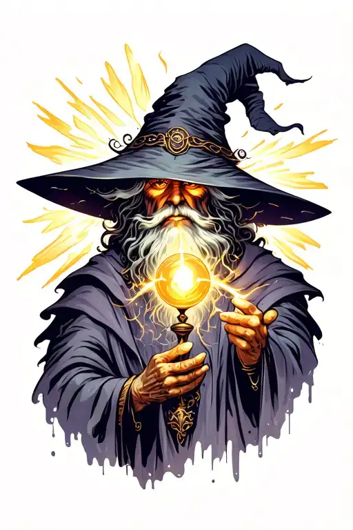 Dark Wizard With A Magic Ball And Lightining Shooting Out Of His Eyes
