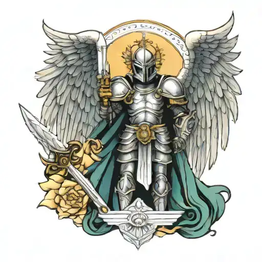 Archangel Michael With Sword Wings And Armor