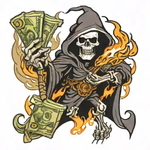 Cartoon Reaper Burning Money