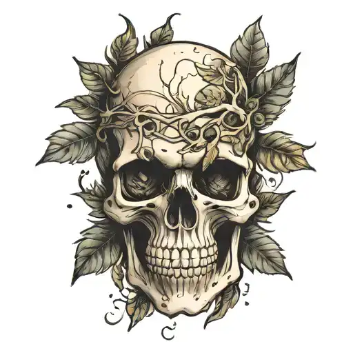 Skull Turning Into Hand Holding Leaves