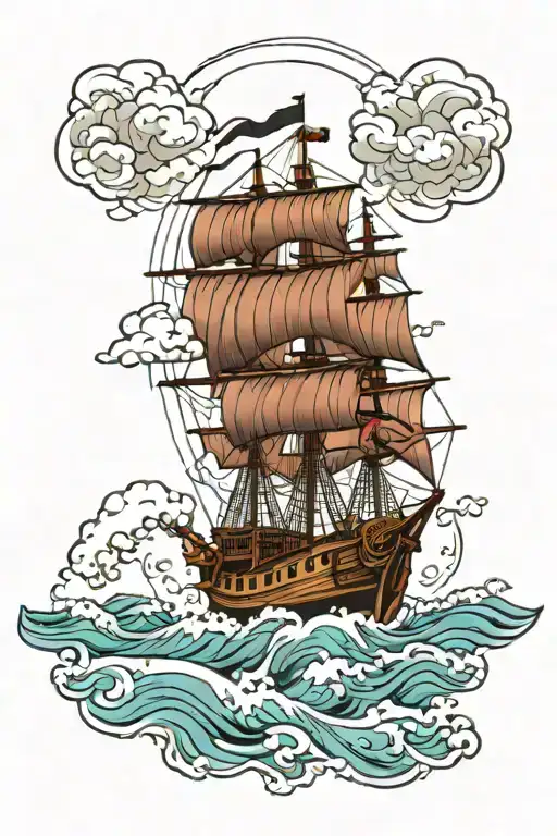 Pirate Ship Sailing Through Stormy