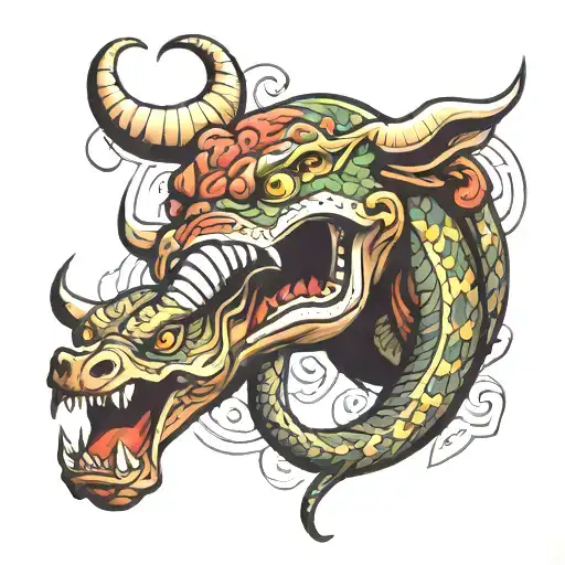 A Bull Battling A Snake