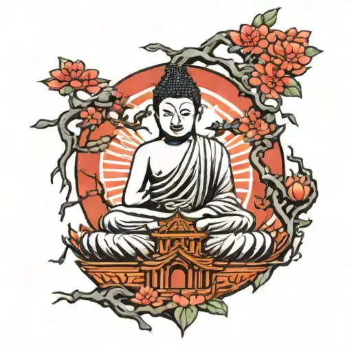 Buddha Temple With Tree Branches