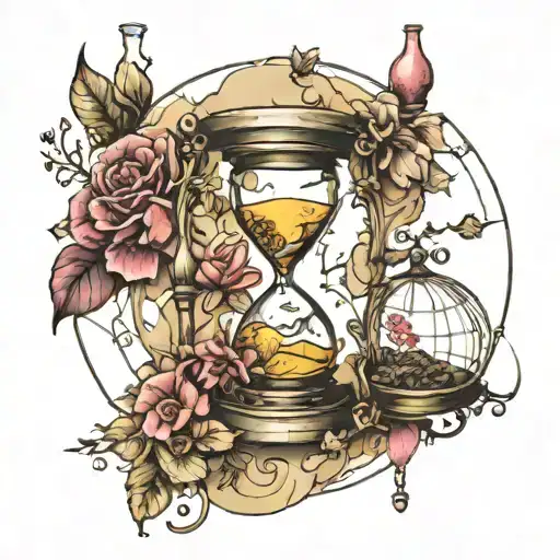 Hourglass Inside World Map With Flowers