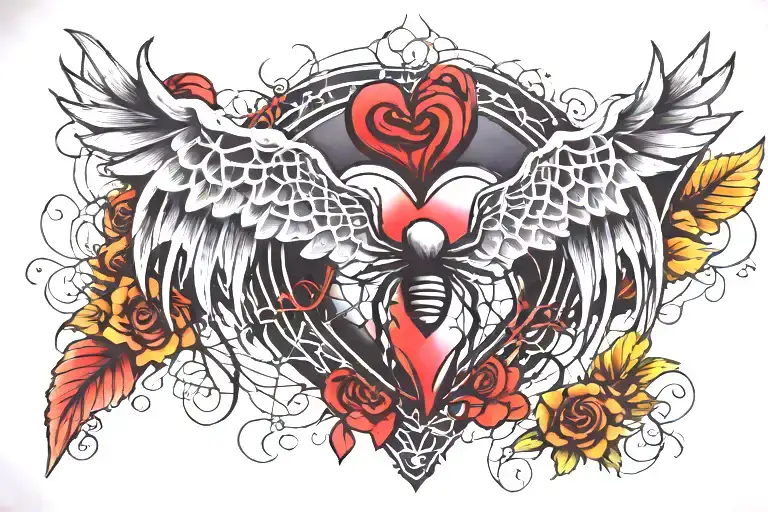 Wing And Spider Web And Heart