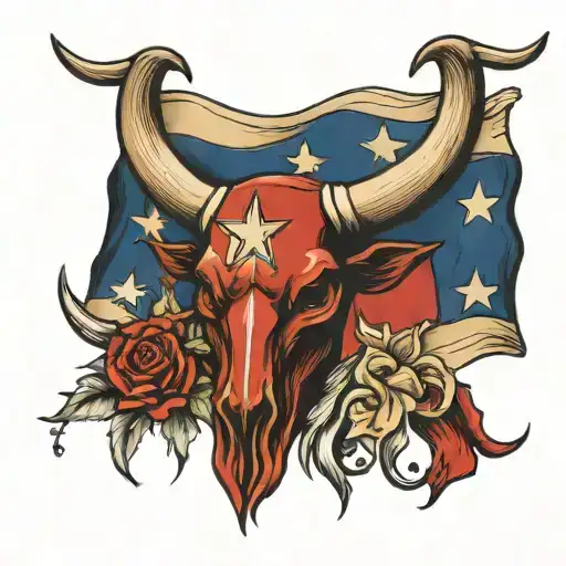 Texas Flag And Long Horns