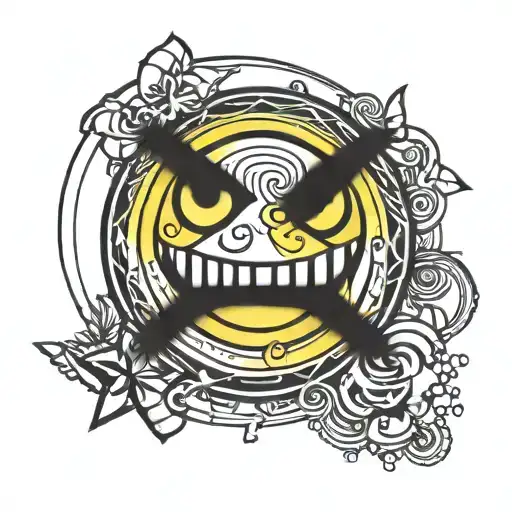 Yellow Circle Smiley Face With X's For Eyes Thin Black Outline