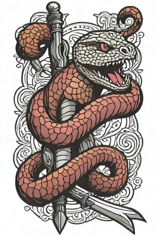 King Cobra Wrapped Around A Sword