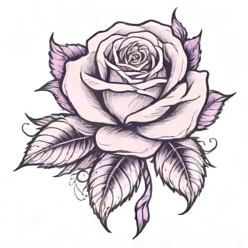 Rose With A Purple Ribbon As The Leaf