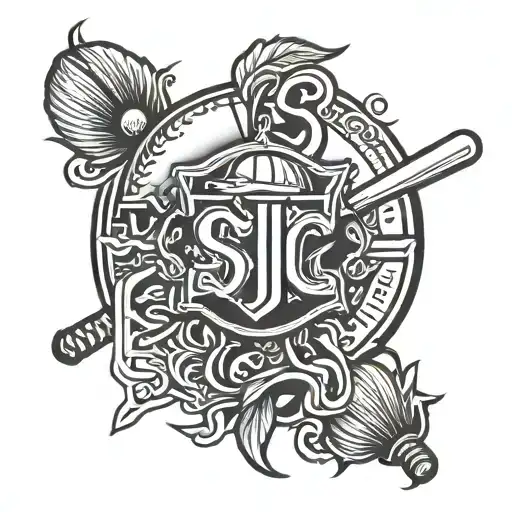 Sj Baseball Team Logo In Black And White