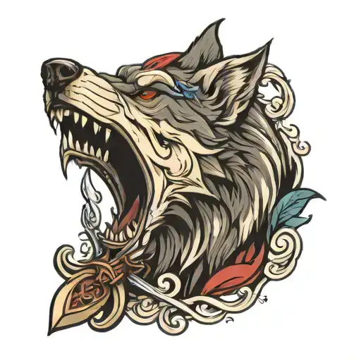 Wolf Holding Sword In Mouth