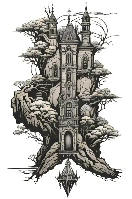 Gothic Tower On Cliff
