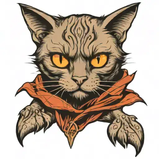 A Sketch Of A Tattoo In Graphic Style With A Sitting Cat Of A Scottish Parody With Large Amber Eyes