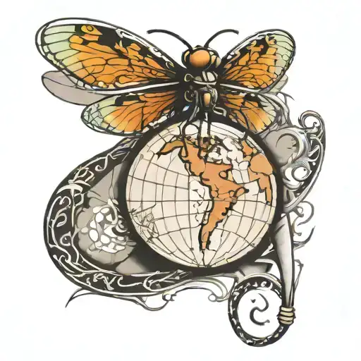 Tribal Tattoo Dragonfly Holding A Globe