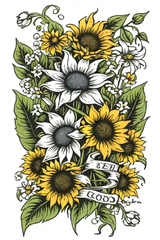 Wildflower Boquet With Sunflower And Snowdrop Flower With Saying See The Good
