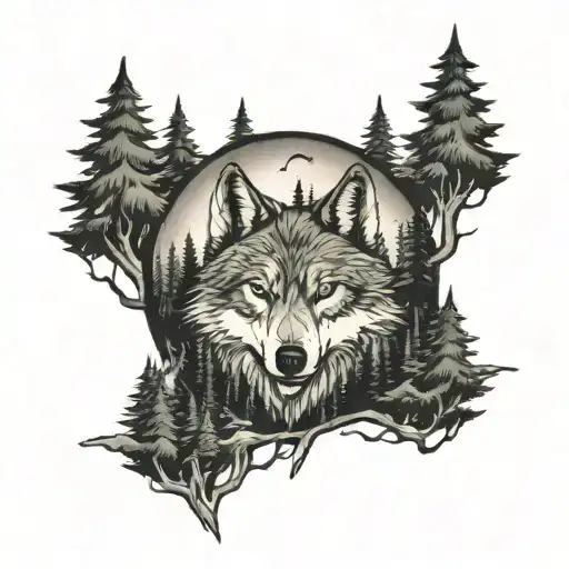 Forest Scene With Mountains Wolf Surrounded