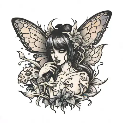 Sexy Emo Fairy With Ghost Mushrooms In The Background
