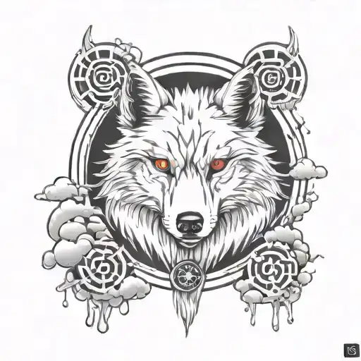 Wolf With Sharingan And Akatsuki Clouds