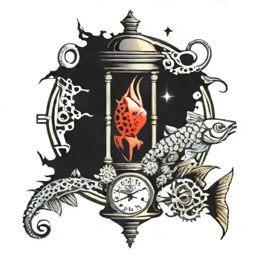 Hourglass And Fish Zodiac Sign And Gears
