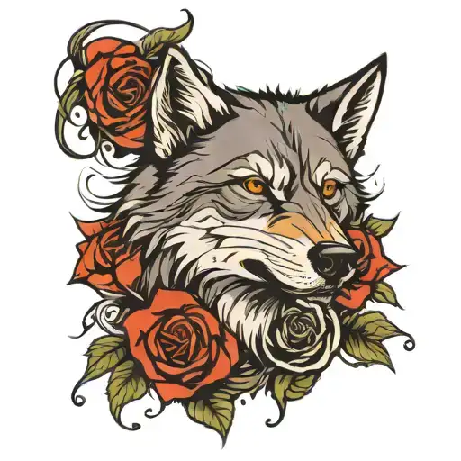 A Wolf With Rose In His Mouth