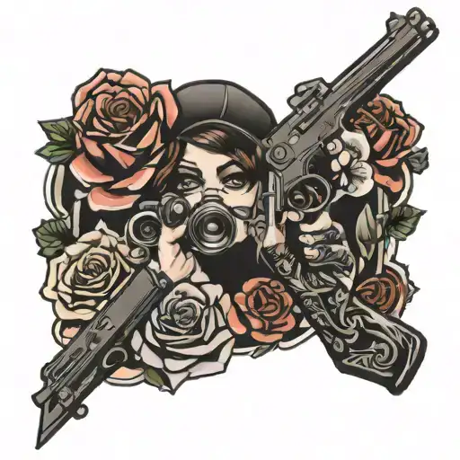 Woman Roses Guns Cartoon Gangster