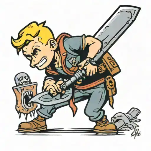 Fallout Vault Boy Bloody With Machete And Raider Head